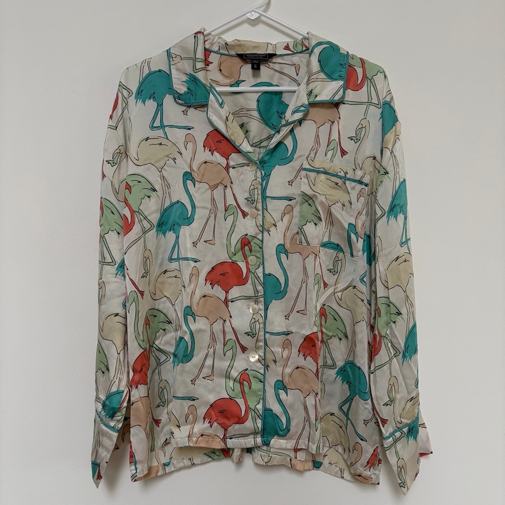Vineyard Vines Silk Blend Flamingo Print Pajama Top L/XL